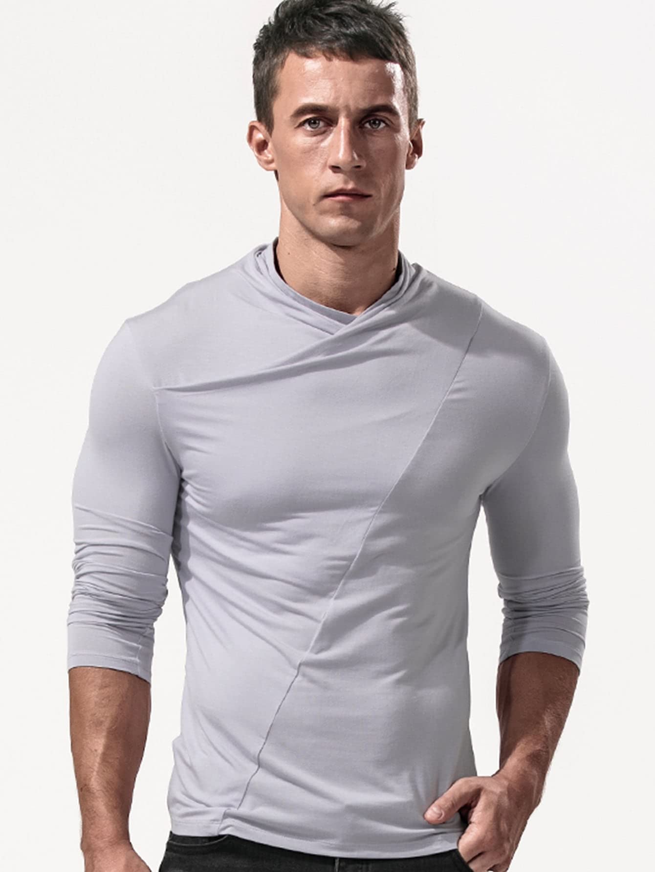 Men's T-Shirts Men Solid Mock Neck Tee T-Shirts for Men